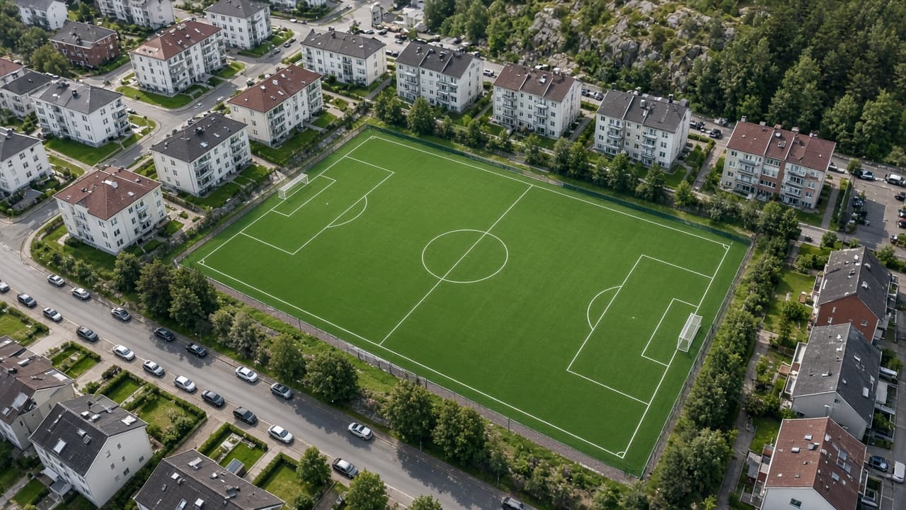 Fotballbane sett ovenfra – demonstrasjonsbilde